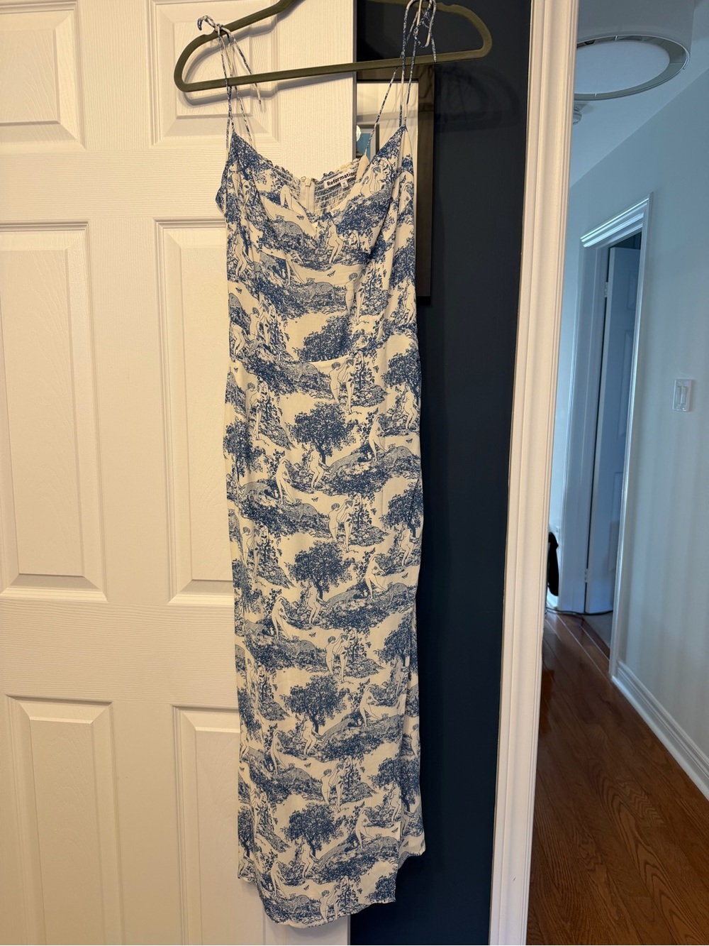 Reformation Blue and White Toile Slip Midi Dress